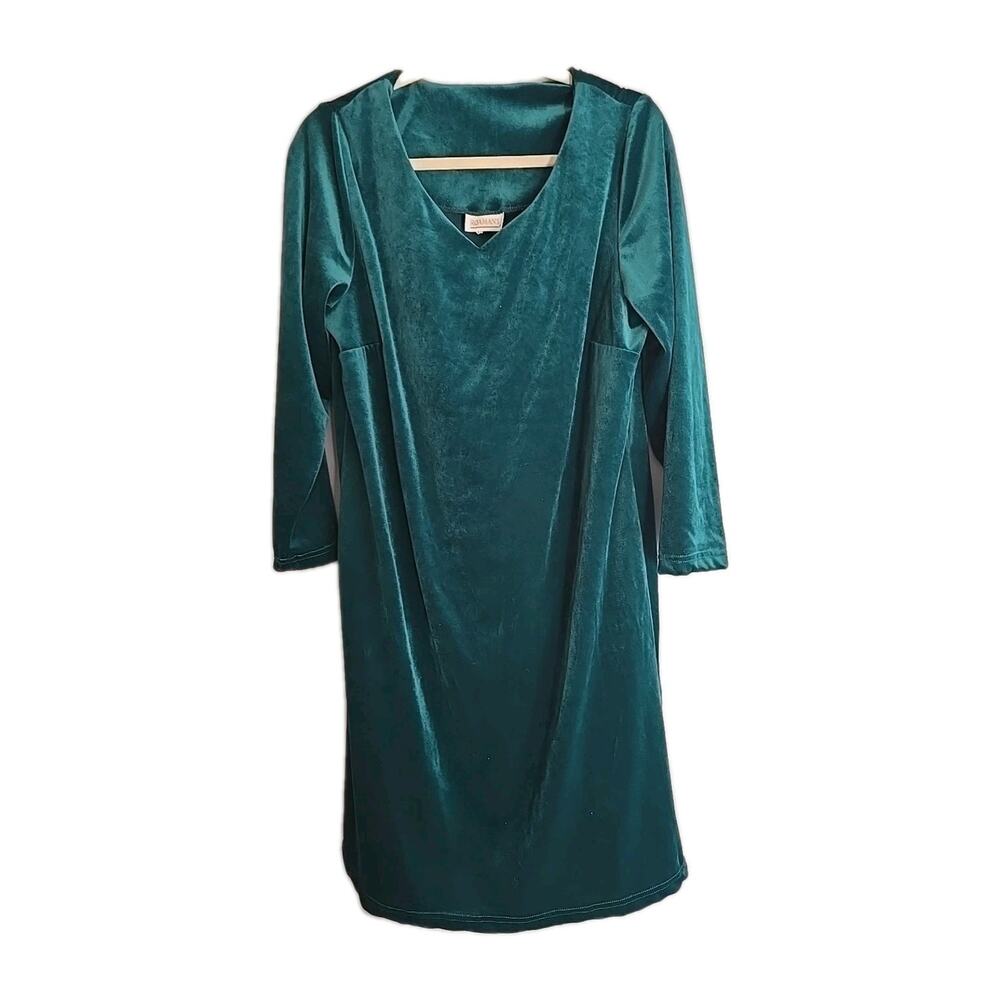 Roaman's Green V-Neck Velvet Long Sleeve‎ Y2k Whimsygoth Dress Womans Size XL
